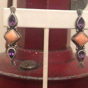 Coral and Amethyst Earrings
